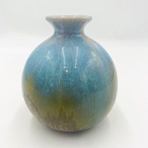 Art Pottery Vase Drip Glaze Blue/Brown Ombre Centrifugal Glaze 6"